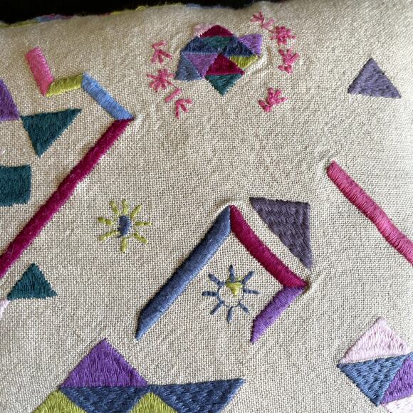 BlueBellGray Linen Blend Embroidered Accent Pillow Down Filled - Picture 4 of 8